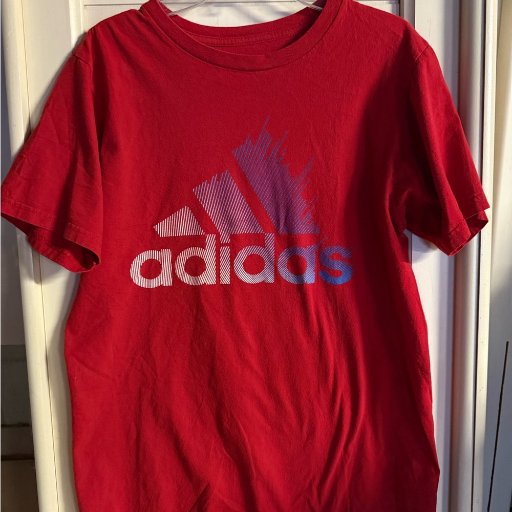 Adidas Kids Red Tee with Blue Graphic